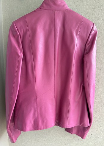Pembe Kadın Deri Ceket, Fermuarlı, Normal Boy - Görsel 4