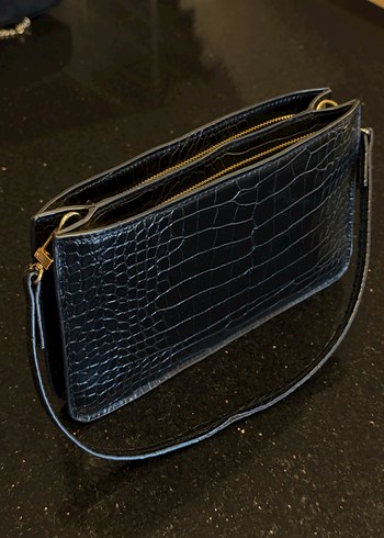 Mango Siyah Deri Yılan Desenli Tokalı Kadın Çanta - Görsel 2