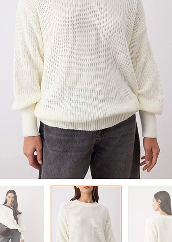 Bej Kadın Örgü Salaş Kazak - Görsel 3