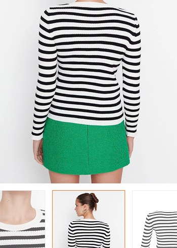 Çizgili  Kadın Triko Kazak - Görsel 4