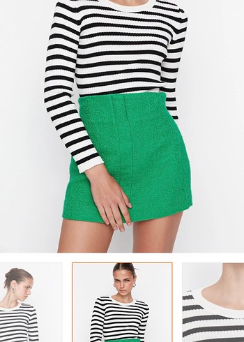 Çizgili  Kadın Triko Kazak - Görsel 6