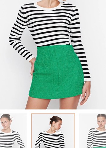 Çizgili  Kadın Triko Kazak - Görsel 7