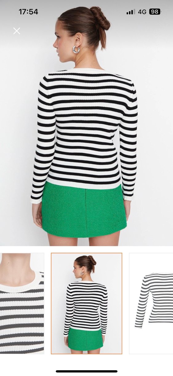 Çizgili  Kadın Triko Kazak - Görsel 4