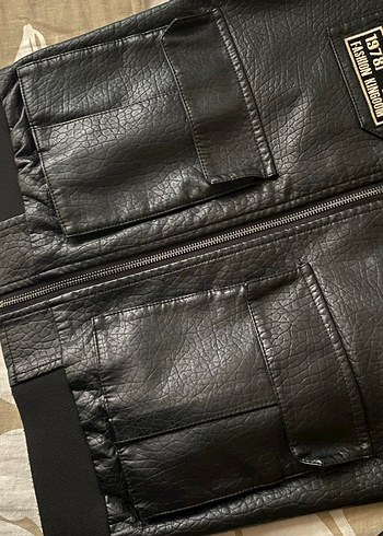 Kadın Siyah Deri Biker Ceket - Görsel 5