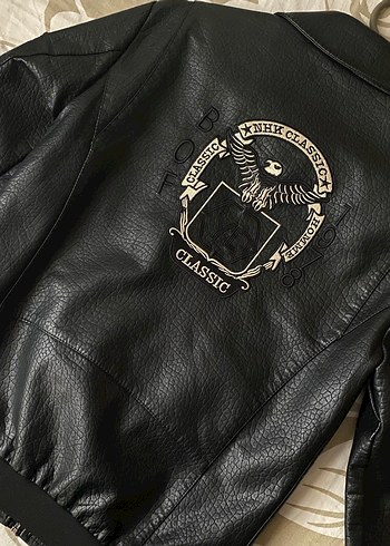 Kadın Siyah Deri Biker Ceket - Görsel 7