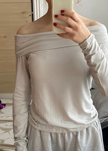 Drapeli Straplez Uzun Kollu Gri Bluz