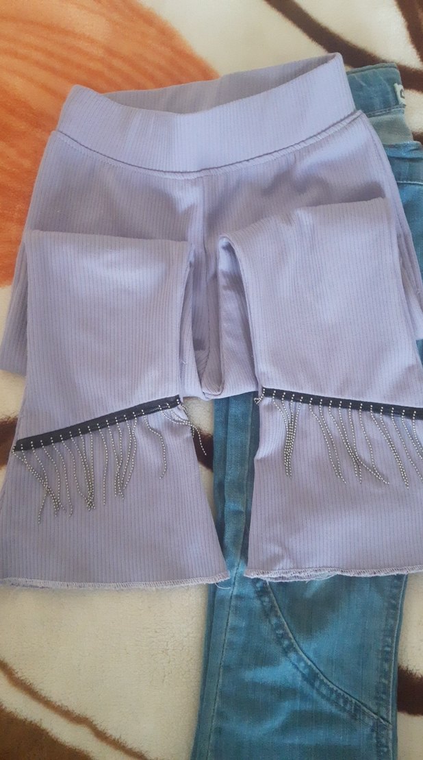 lila tayt İspanyol paça demir ip boncuk detayli - Görsel 2