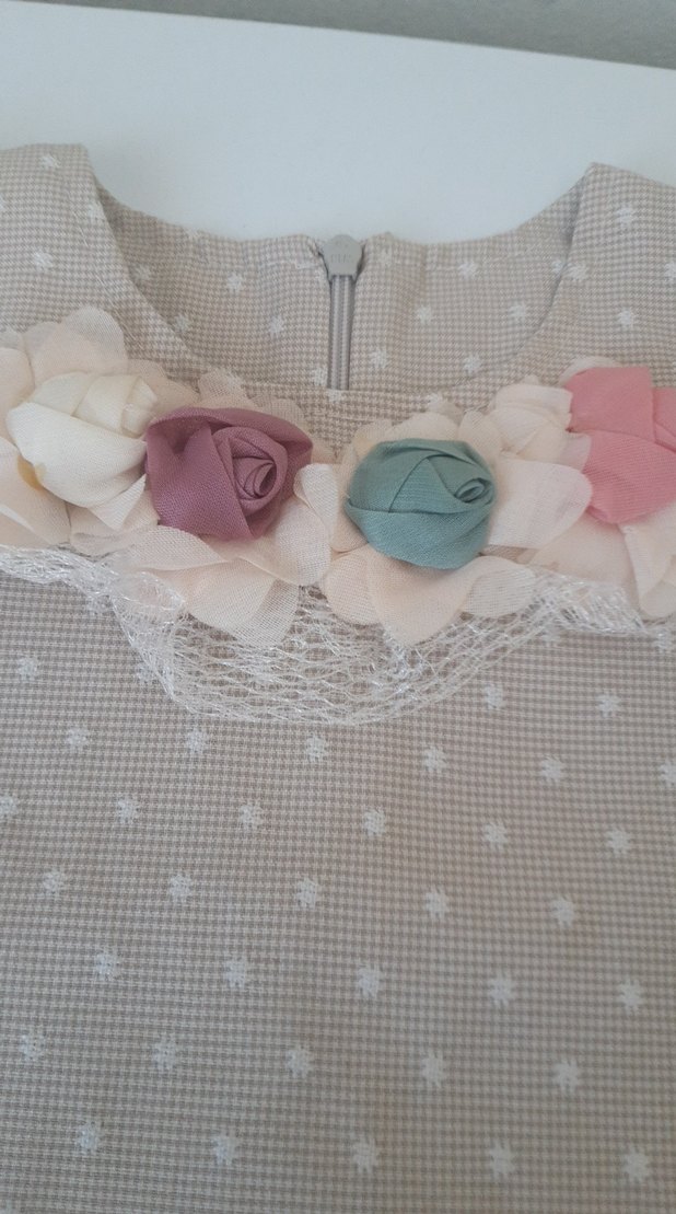 Kız Çocuk Bej Bohem V Yaka Elbise - Görsel 5