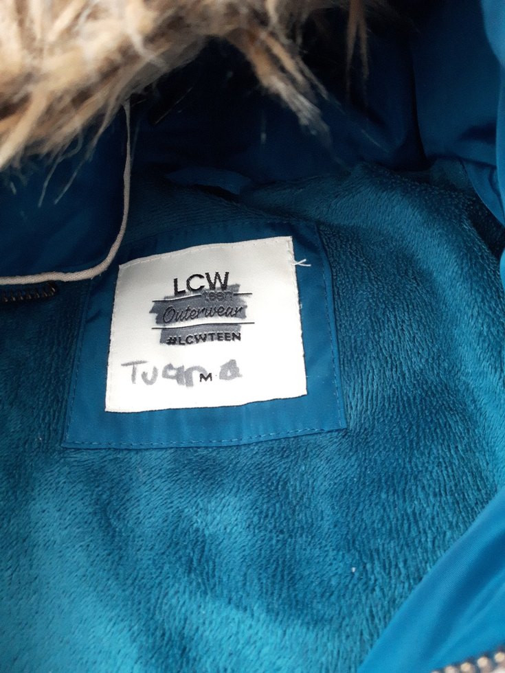 Kadın Mavi Midi Kaban, Kürklü Kapüşonlu - Görsel 2