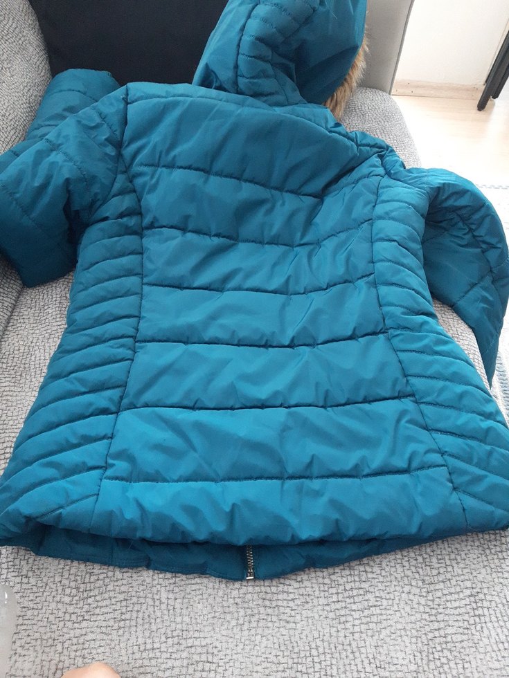 Kadın Mavi Midi Kaban, Kürklü Kapüşonlu - Görsel 4