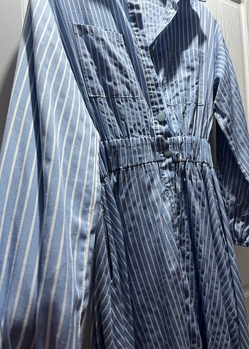 Mavi Pilili Uzun Kollu Uzun Elbise - Görsel 2