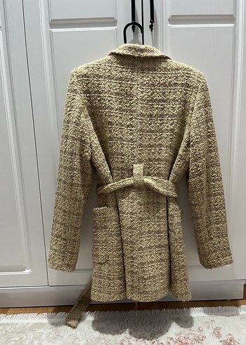 Bej Kadın Midi Boy Düğmeli Yün Ceket - Görsel 4