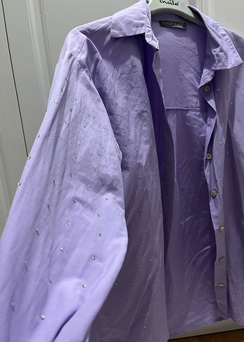 Parlak Mor Düğmeli Uzun Kollu Kadın Gömlek - Görsel 2