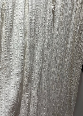 Dantel Yakalı Beyaz Uzun Keten Elbise - Görsel 3