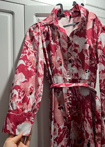 Pembe Batik Desenli Uzun Kollu Kadın Elbise - Görsel 2