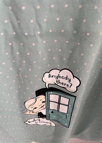 Turkuaz Düğmeli Hamile Tişörtü - Görsel 3