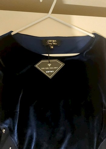 Uzun Kollu Koyu Mavi Kadife Midi Elbise - Görsel 4