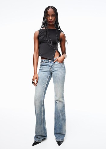 Bershka Kadın Mavi İspanyol Midi Denim Pantolon