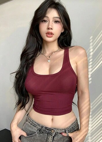 Diğer Bordo kolsuz crop