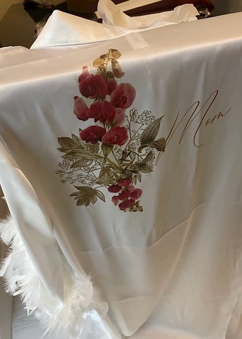 Bordo Desenli Midi Otriş Kadın Mom yazılı Sabahlık - Görsel 2