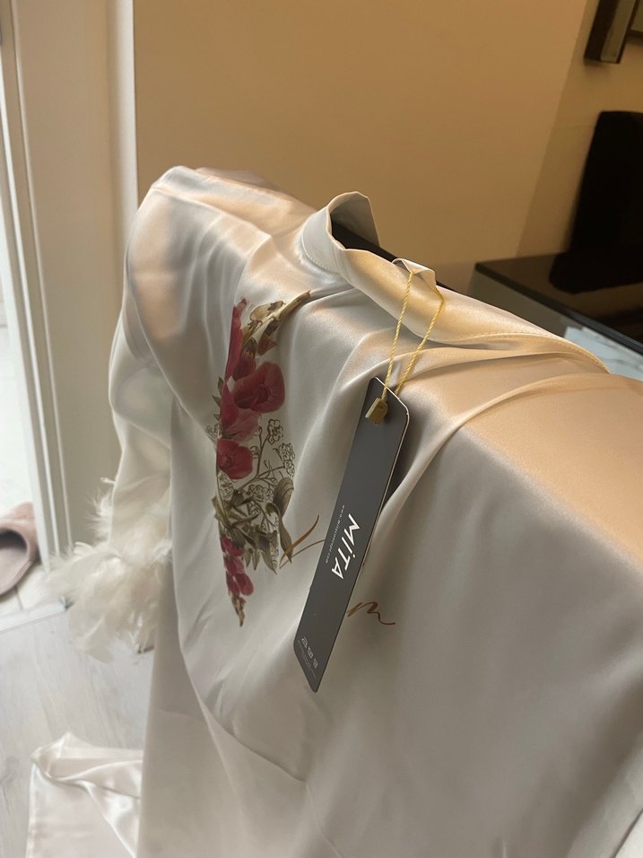 Bordo Desenli Midi Otriş Kadın Mom yazılı Sabahlık - Görsel 4