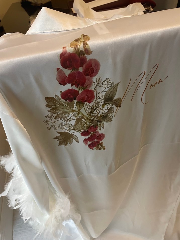 Bordo Desenli Midi Otriş Kadın Mom yazılı Sabahlık - Görsel 2