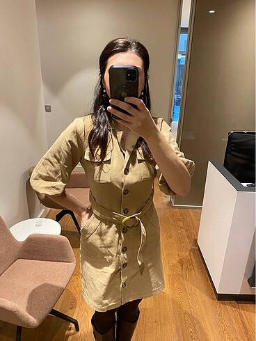 40 Beden camel Renk Kısa elbise