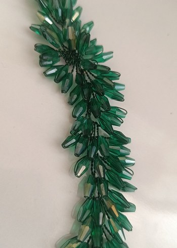 şal Yeşil Boncuk İşlemeli Kadın aksesuar - Görsel 2