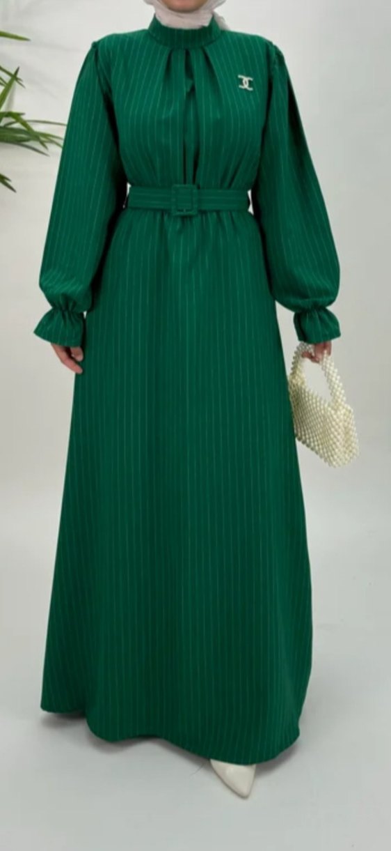 Diger Yeşil Uzun Kuşaklı Elbise - Görsel 2