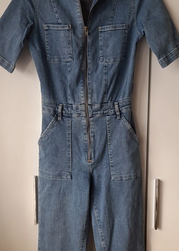 Denim Kısa Kollu Kadın Tulum - Görsel 3