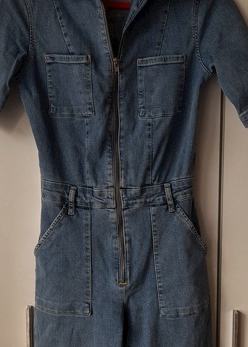 Denim Kısa Kollu Kadın Tulum - Görsel 4