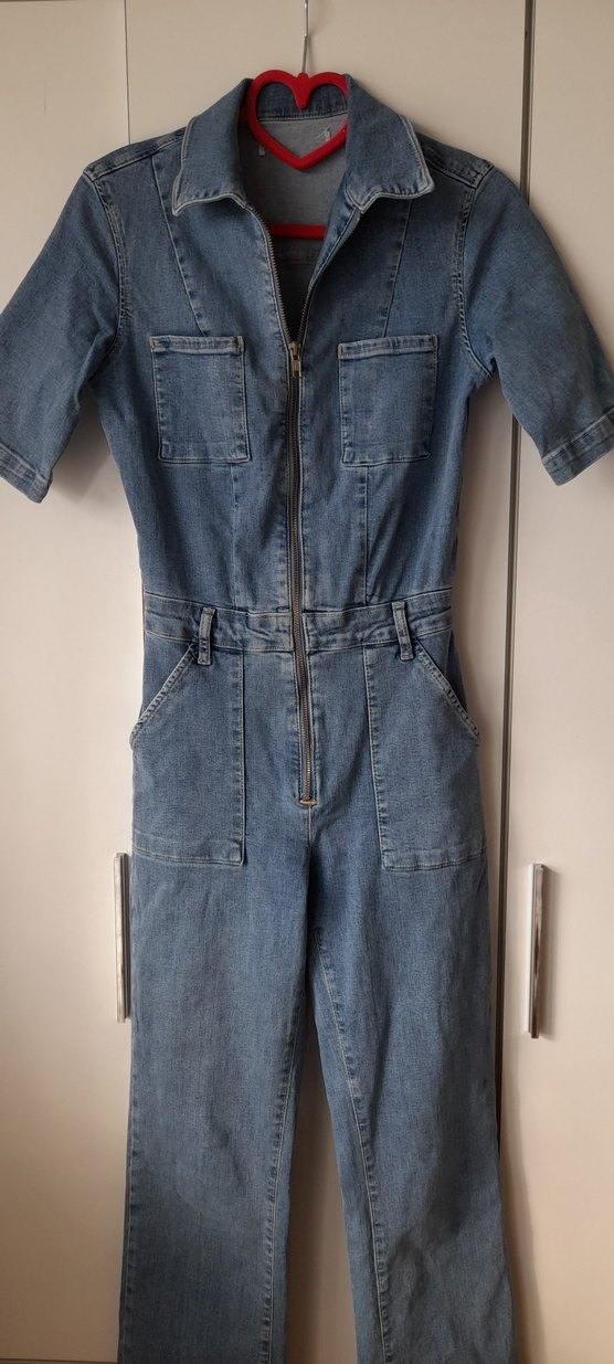 Denim Kısa Kollu Kadın Tulum - Görsel 3