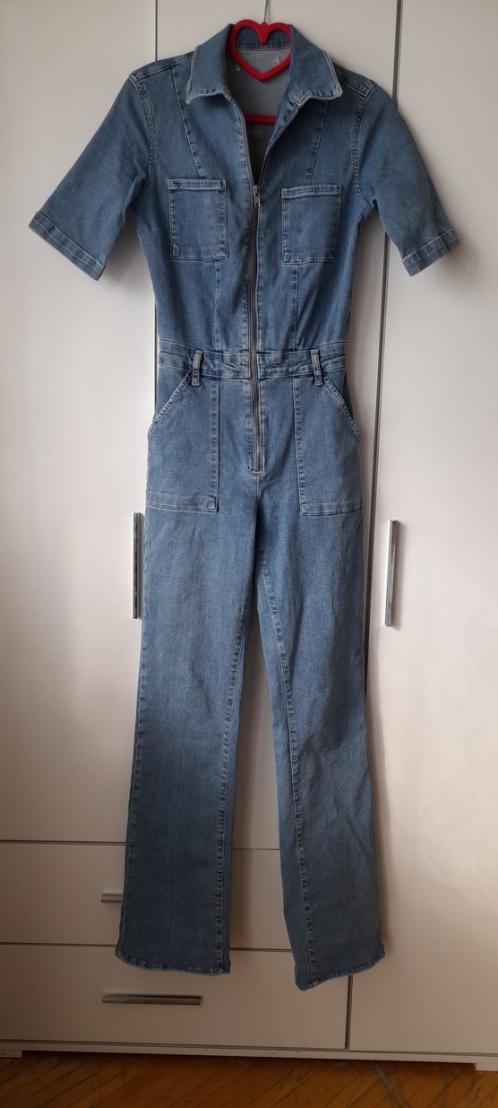 Denim Kısa Kollu Kadın Tulum - Görsel 2