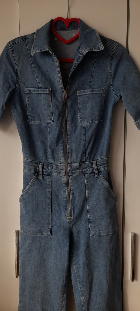 Denim Kısa Kollu Kadın Tulum - Görsel 4