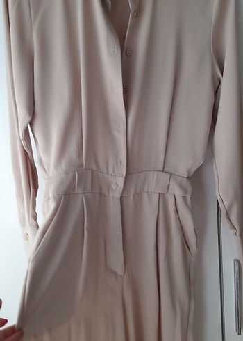 Bej Uzun Kollu Kadın Tulum - Görsel 2