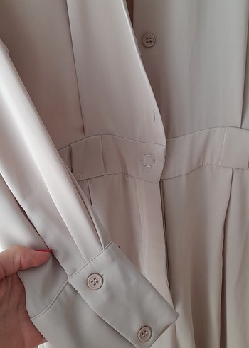 Bej Uzun Kollu Kadın Tulum - Görsel 4