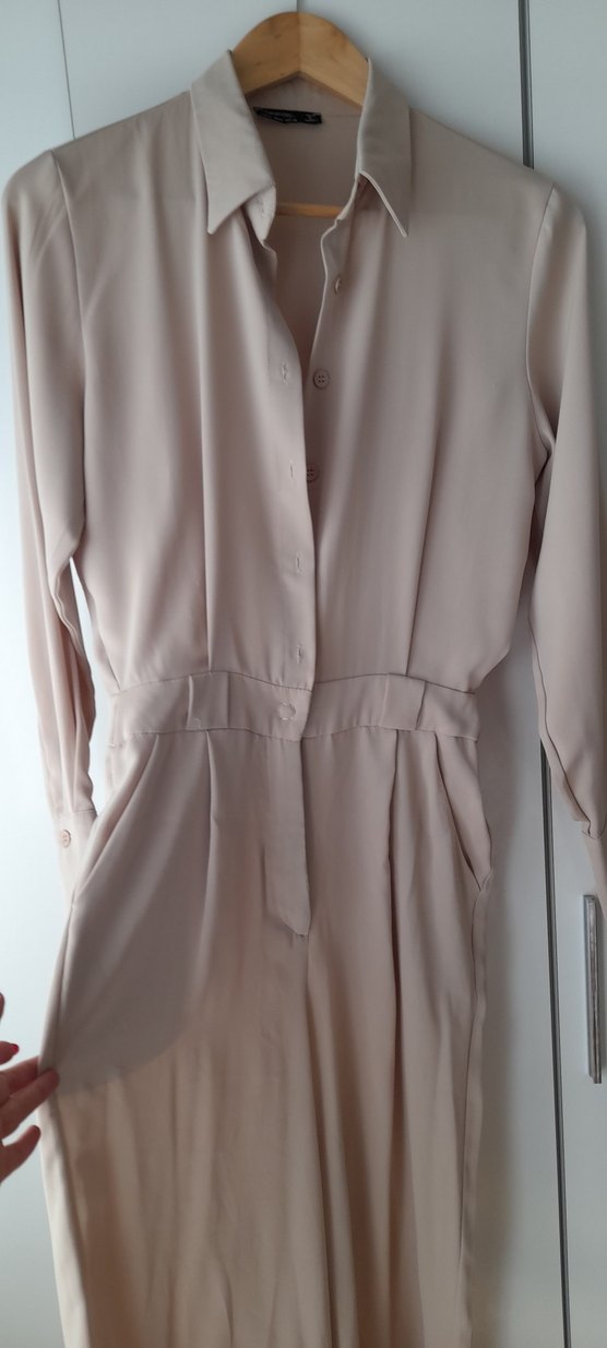 Bej Uzun Kollu Kadın Tulum - Görsel 2