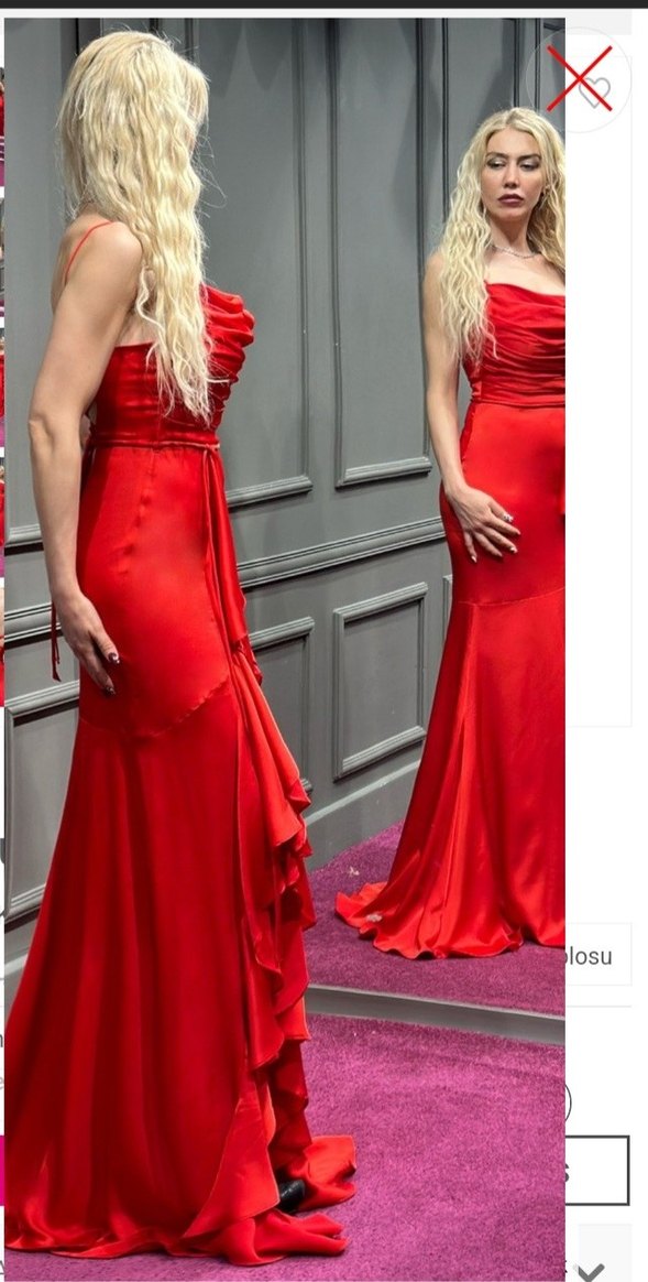 Parlak Kırmızı Sırt Detaylı Uzun Abiye - Görsel 2