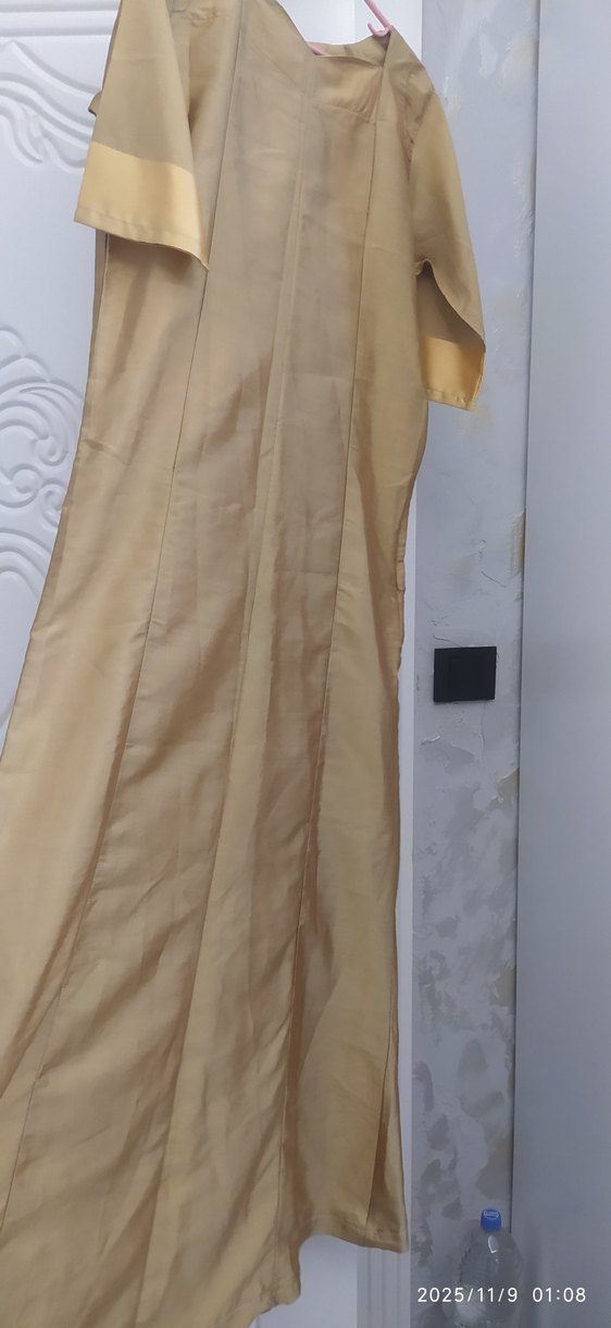 Bej Uzun Kollu Drapeli Kadın Elbise - Görsel 2