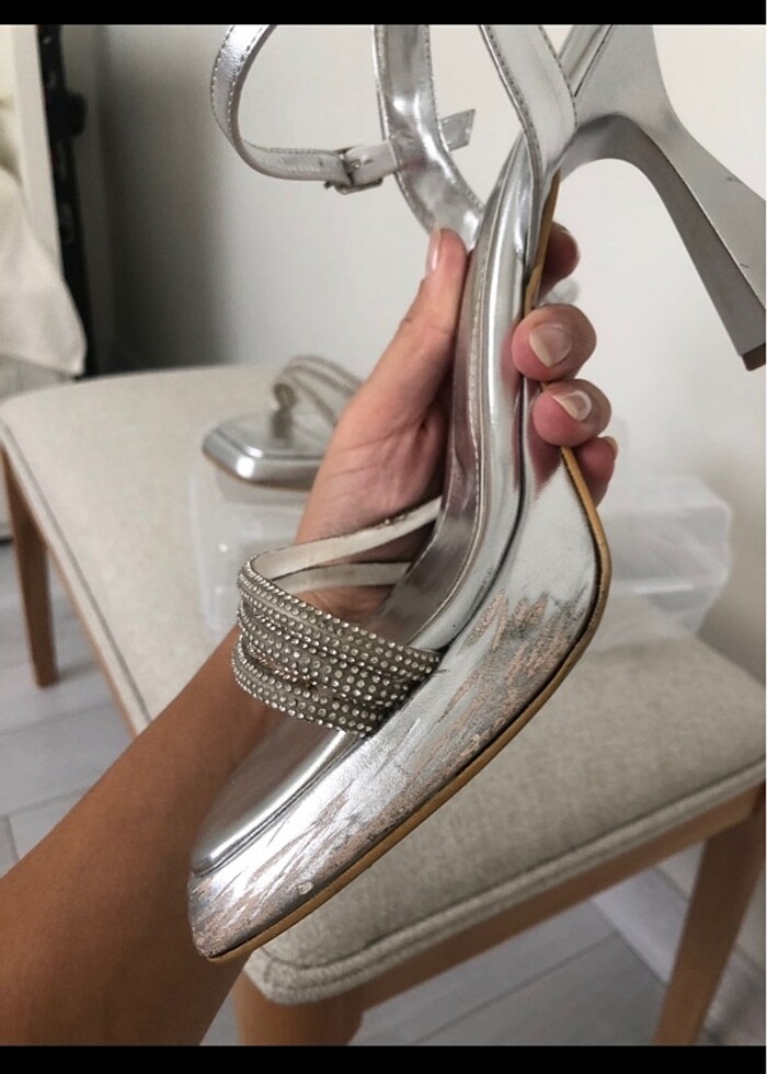 Bambu silver topuklu ayakkabı - Görsel 4
