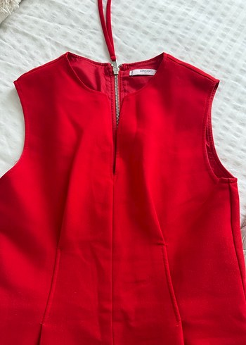 Kırmızı V Yaka Piliseli kısa Elbise - Görsel 2