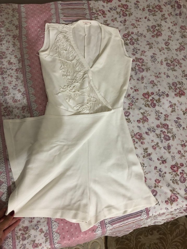 Beyaz Drapeli Straplez Midi Tulum - Görsel 2