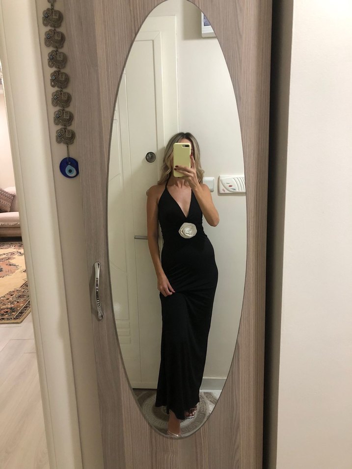 Siyah Straplez Uzun Kadın Elbise - Görsel 2