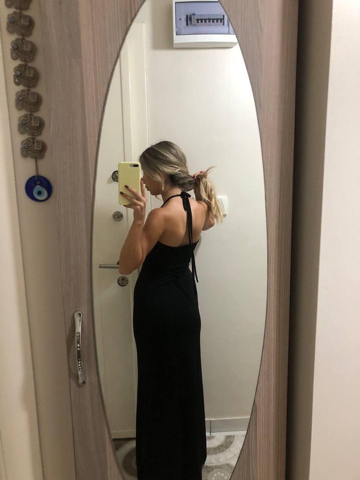 Siyah Straplez Uzun Kadın Elbise - Görsel 3