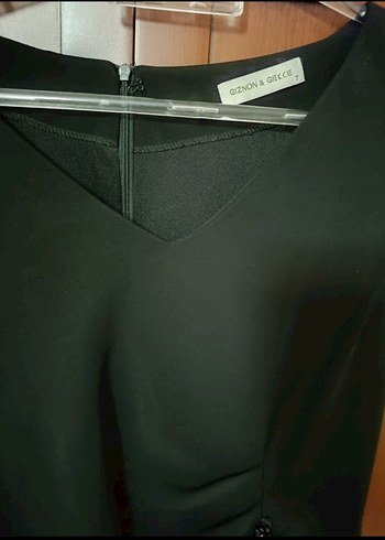 Siyah V Yakalı Kısa Kollu Abiye Elbise - Görsel 7