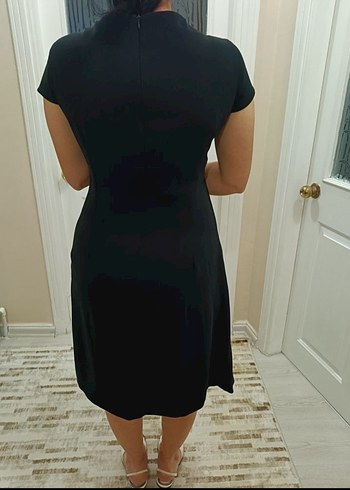 Siyah V Yakalı Kısa Kollu Abiye Elbise - Görsel 5