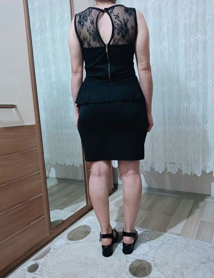 Siyah Dantel Detaylı Midi Abiye Elbise - Görsel 3