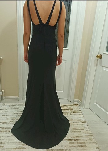 Siyah Uzun V Yaka Gotik Abiye Elbise - Görsel 7