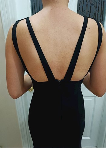 Siyah Uzun V Yaka Gotik Abiye Elbise - Görsel 4