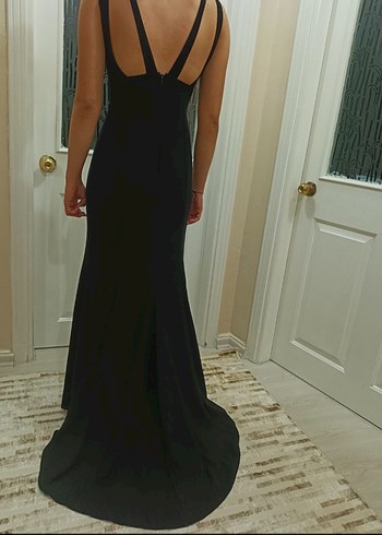 Siyah Uzun V Yaka Gotik Abiye Elbise - Görsel 6